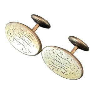 Antique Edwardian Cufflinks R Initial Monogram Gold Fill Oval Bean Back Pebon